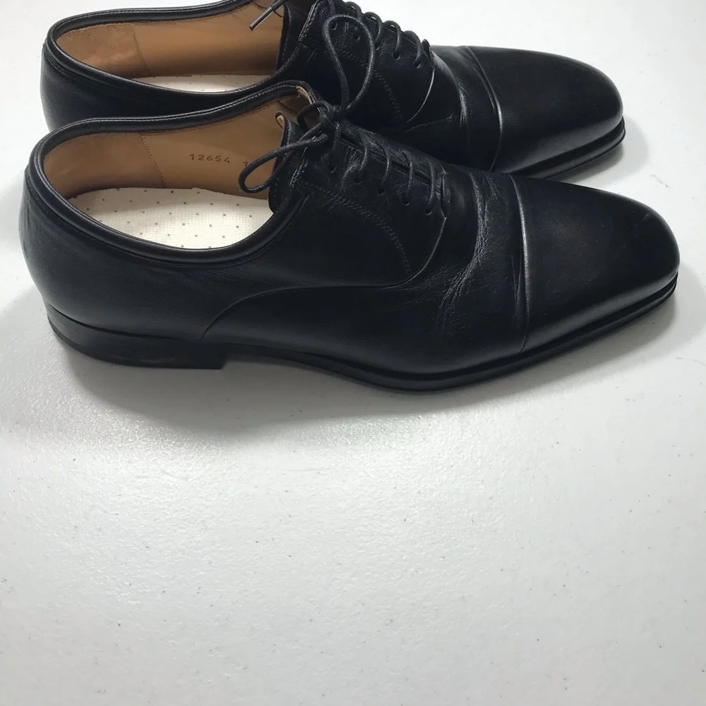 Magnanni Black Leather Cap-Toe Oxfords Size 11 SB-